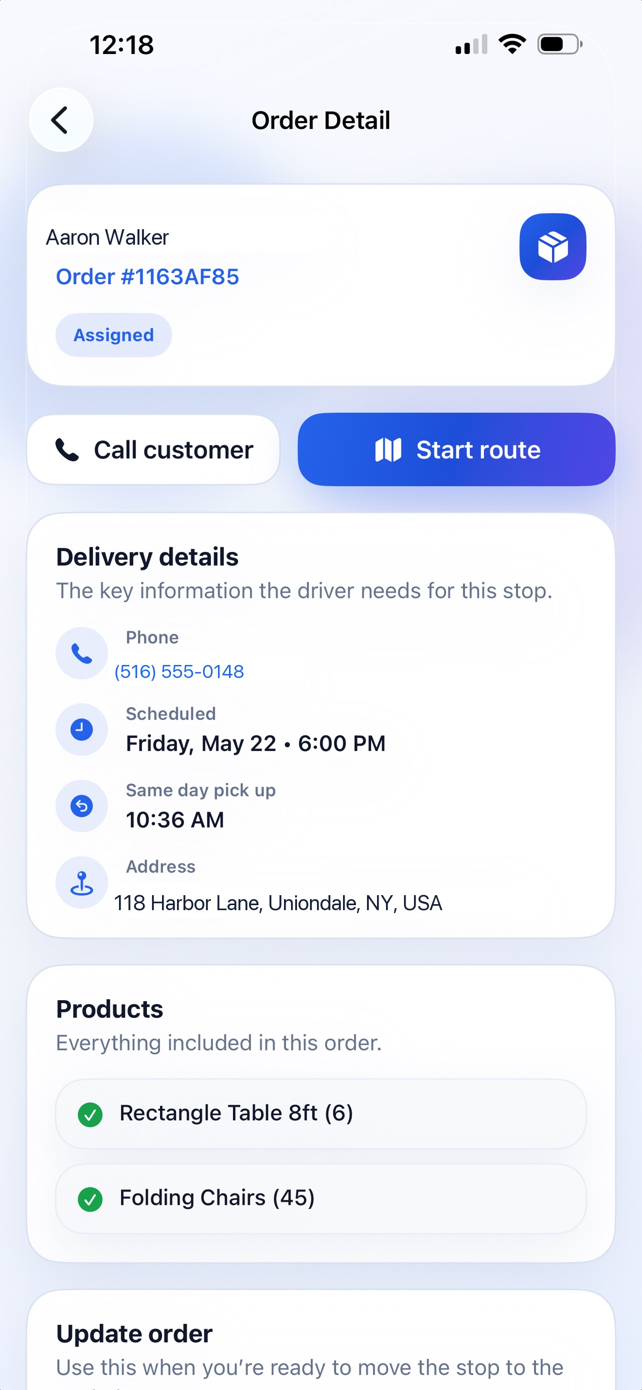 Febs Delivery route on iPhone